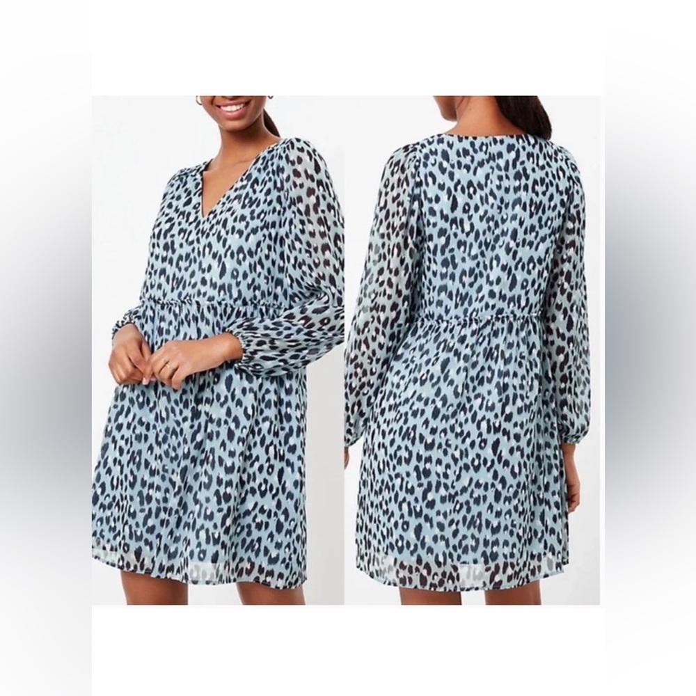 Ann Taylor Loft Maternity Blue Leopard Print V-Neck Swing Dress - Picture 5 of 6